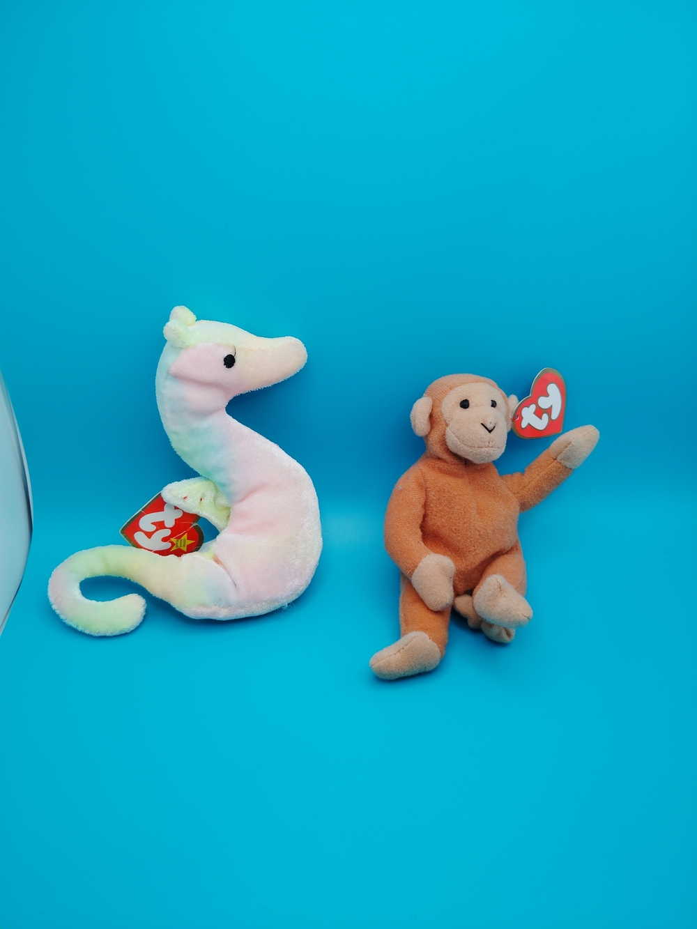 TY Beanie Babies Pastel Seahorse & Brown Monkey Plush Toy Set
